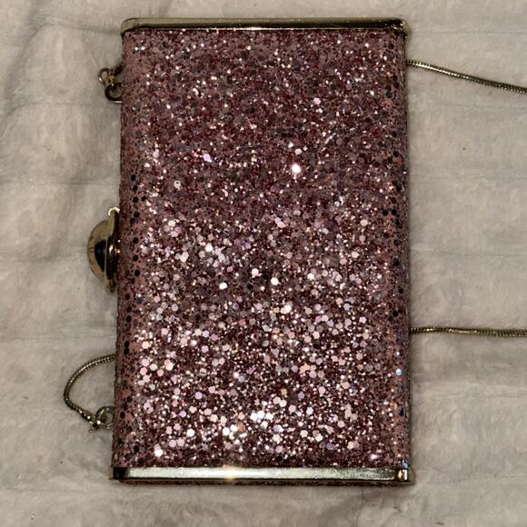 Henri Bendel Flip Lock Glitter Party Box Purse Pink Clutch Gold Shoulder Bag